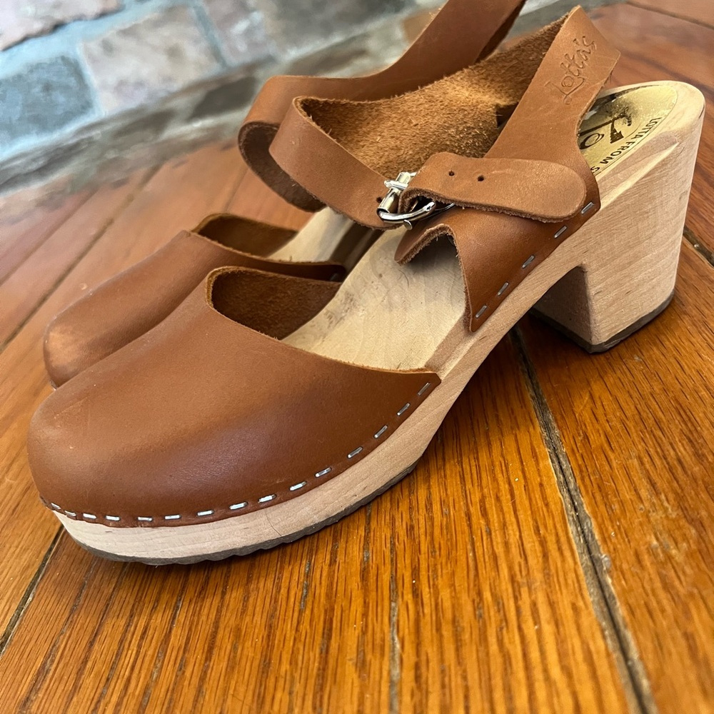 Lotta From Stockholm Brown Leather Mary Jane Clog Mules - Picture 5 of 6